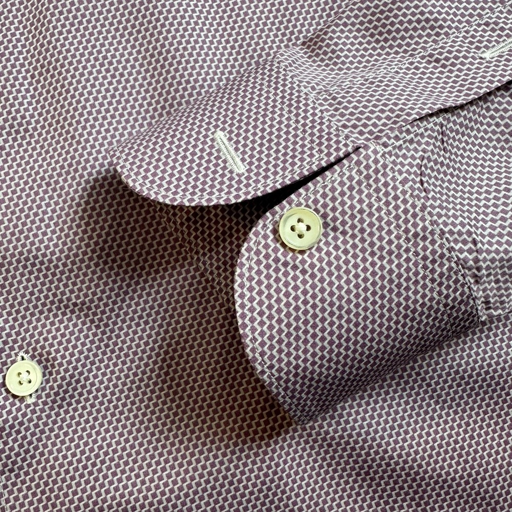 Ermenegildo Zegna CentoQuaranta Men's Dress Shirt Medium Red Geometric Button - Picture 8 of 11